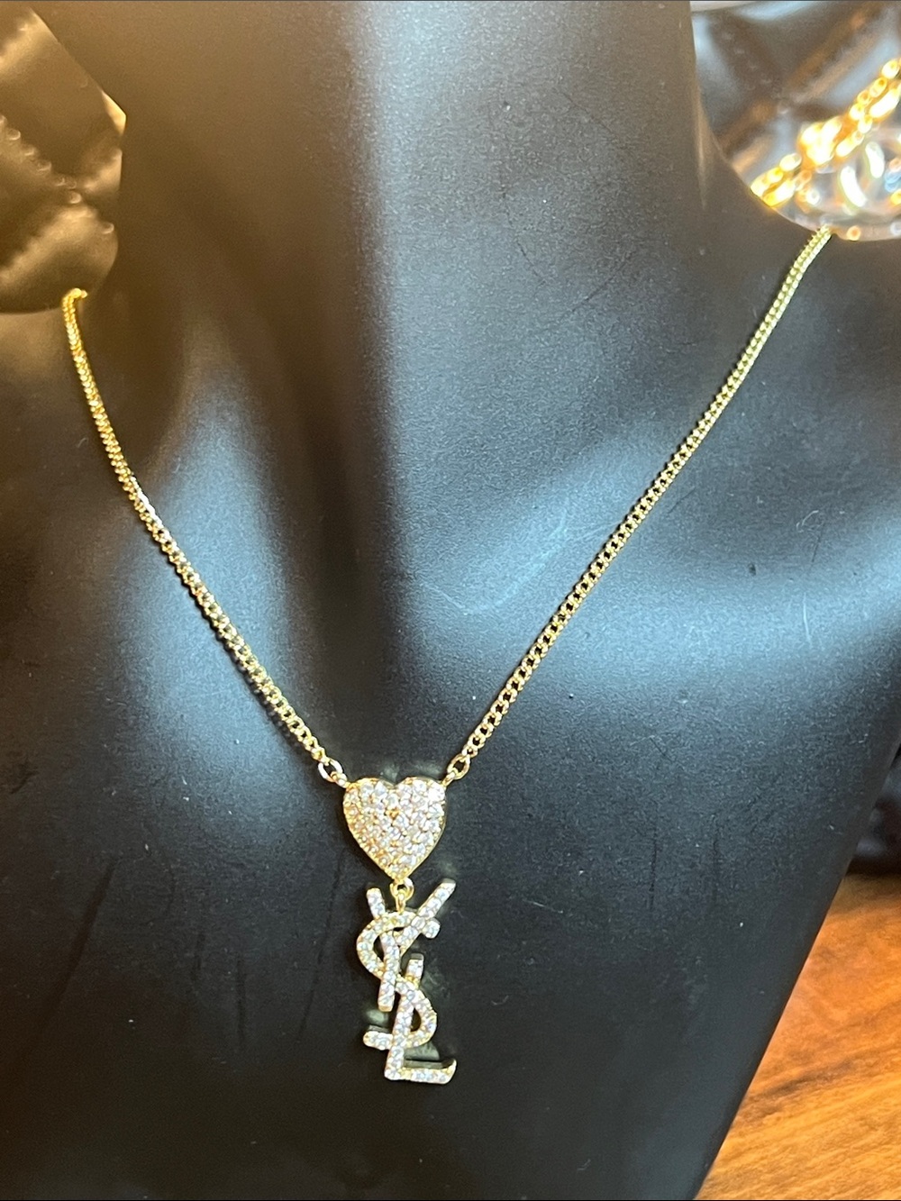 Gold Heart Pendant Necklace with Crystal Style Charm